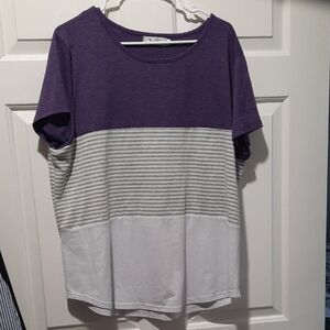 Purple and Gray Striped Women's Short Sleeve Tee